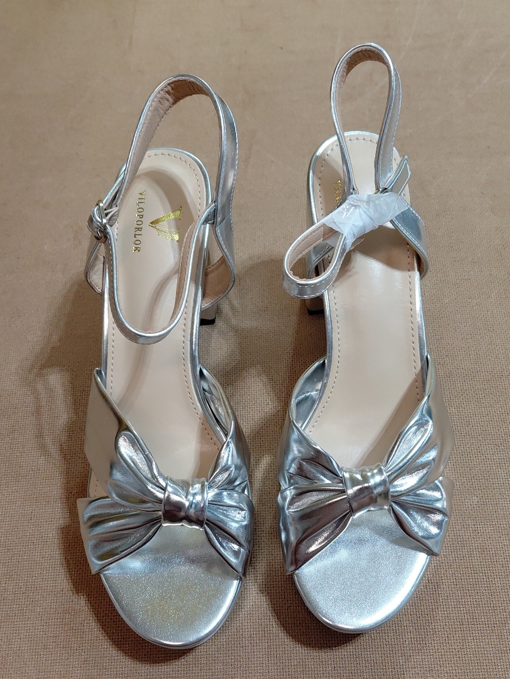 VILOPORLOR Women's Silver Chunky Platform Open Toe Bowknot Sandals Size 9